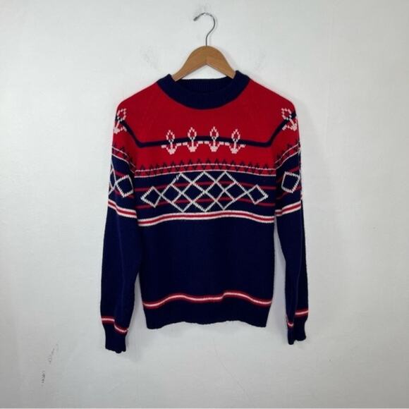 Vintage Christopher Rand Nautical Anchor Red White Blue Sweater Size Large - Picture 1 of 8